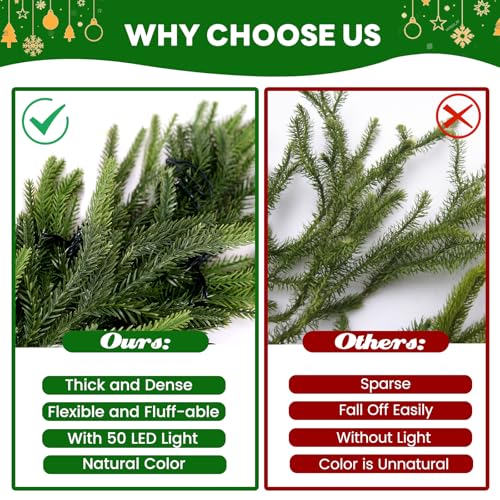 Green 9FT Artificial Norfolk Pine Garland with Lights - Pre-Lit Christmas Decor
