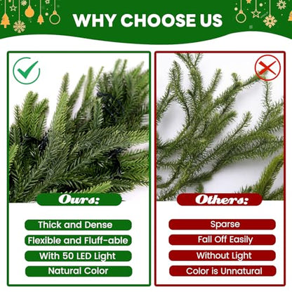 Green 9FT Artificial Norfolk Pine Garland with Lights - Pre-Lit Christmas Decor