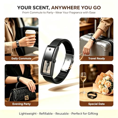 Refillable Perfume Bracelet - Black & Black Jewelry Scent Dispenser