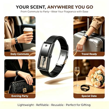 Refillable Perfume Bracelet - Black & Black Jewelry Scent Dispenser