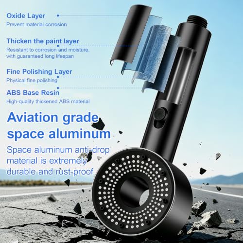 Black High Pressure Handheld Shower Head with Holder - 2 Spray Modes, No-Drill Adjustable Bracket