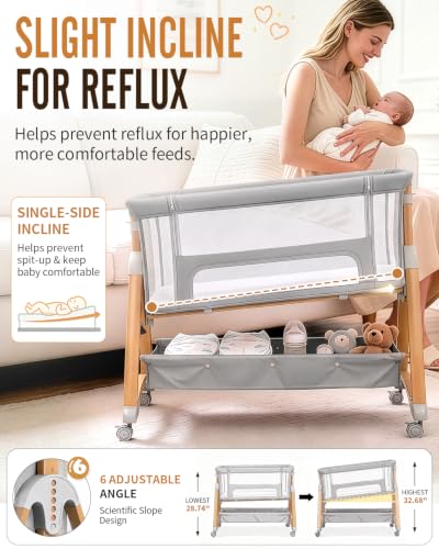Baby Bassinet Bedside Cradle Rocking Sleep Solution - Light Grey