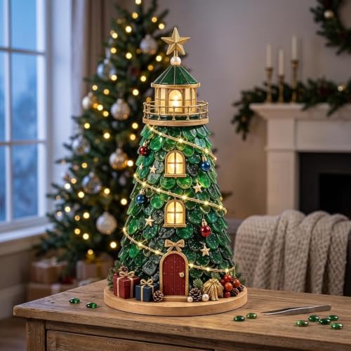 Christmas DIY Lighted Sea Glass Kit - Holiday Craft with Built-in Lights and Sea Glass Pieces