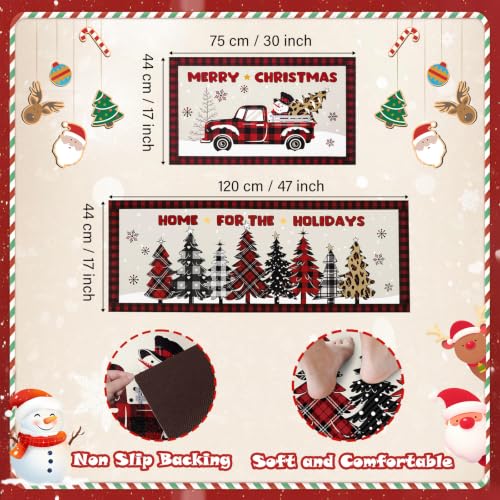 Christmas Truck and Tree Kitchen Mat Set - Red Truck Variation