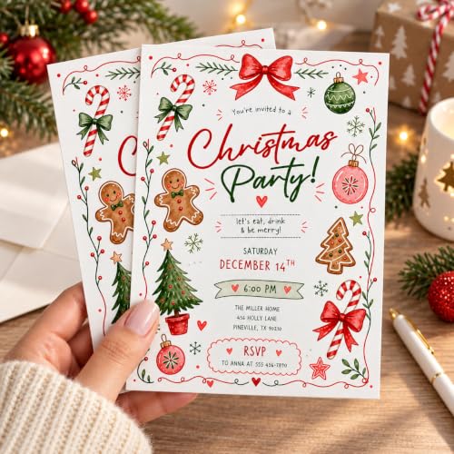 Personalized Christmas Invitations 20 Pack - Custom Holiday Party Invitations