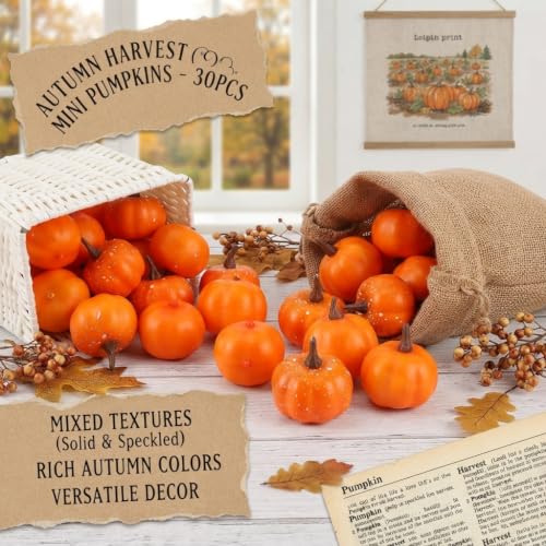 Mini Pumpkins Set for Fall Decor - Light & Deep Orange, 30 Pcs