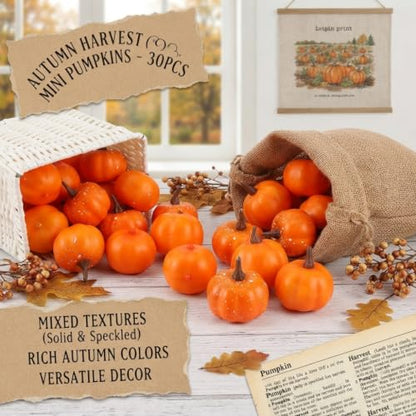 Mini Pumpkins Set for Fall Decor - Light & Deep Orange, 30 Pcs
