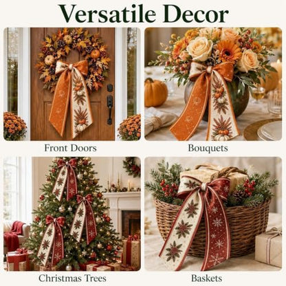 2 Pack Fall & Christmas Wreath Sash - Seasonal Ribbon Decor 52" Satin