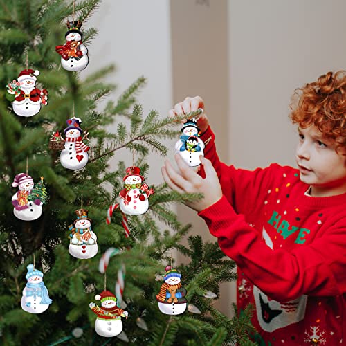 24 Pieces Christmas Snowman Wooden Ornaments Set - Holiday Hanging Decor with Hemp Rope - Xmas Crafts & Tree Decorations - Variation of Xmas-Snowman-A