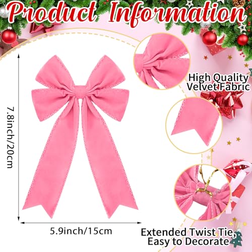 24 Pcs Pink Velvet Christmas Bows Tree Decorations Holiday Wreaths