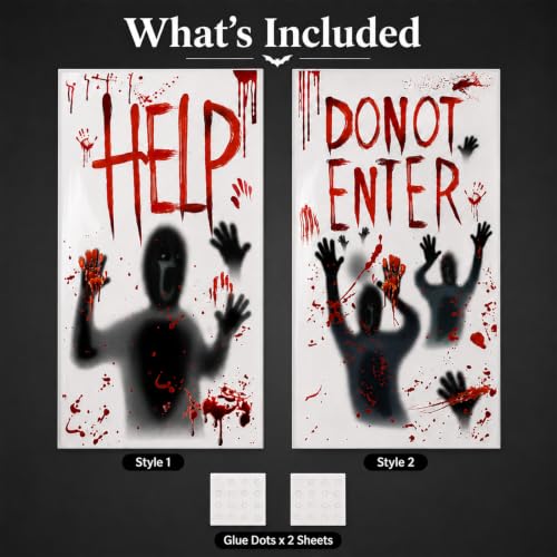 Halloween Bloody Window Posters Set - Black and Red 2 Pieces