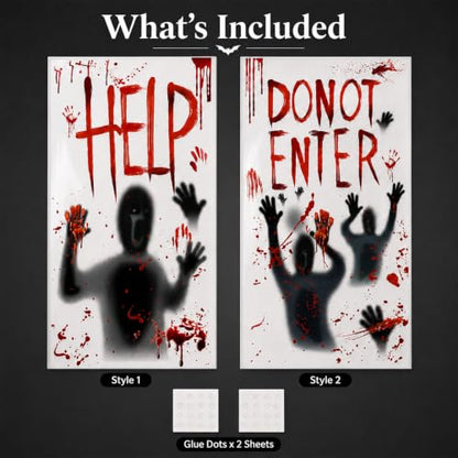 Halloween Bloody Window Posters Set - Black and Red 2 Pieces