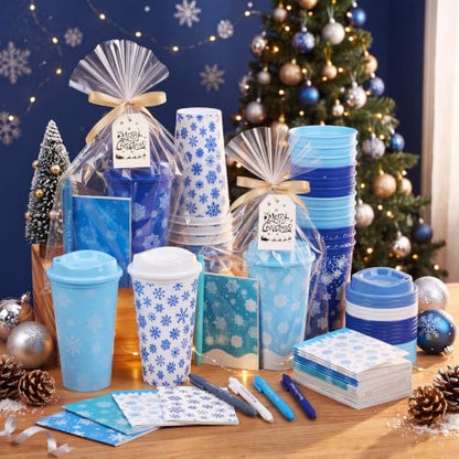Snowflake Christmas Gift Set - 24 Snowflake Cups Pens Notebooks Party Favors