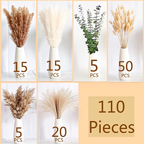 110PCS Boho Pampas Grass Decor Pack - Dried Flowers for Wedding & Party