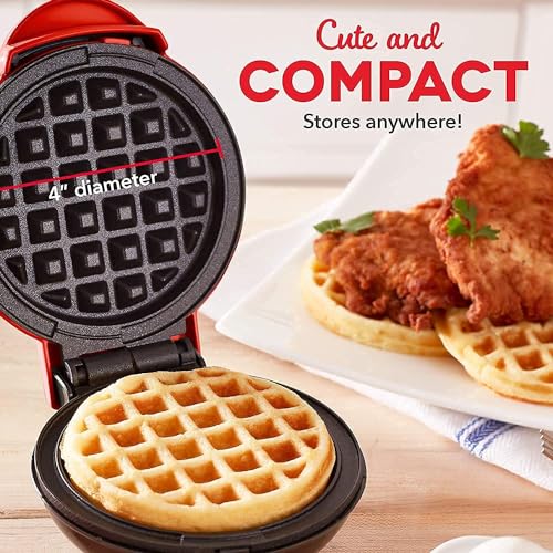 DASH Mini Waffle Maker - 4” Waffle Mold, Nonstick Waffle Iron with Quick Heat-Up, Nonstick Surface - Perfect Mini Waffle Maker for Kids and Families, Just Add Batter (Red)