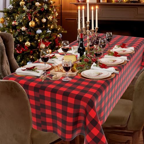 Red and Black Checkered Tablecloth Set - 2 pcs 108x54 Inch Disposable Waterproof Table Cover for Parties