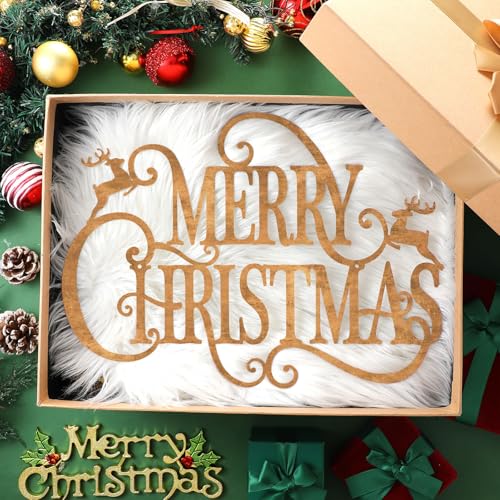 Rustic Metal Merry Christmas Hanging Sign - Antique Brass Wall Decor