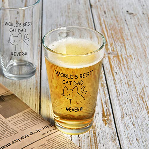 Transparent World's Best Cat Dad Ever Beer Glass - 15oz Novelty Gift for Cat Lovers