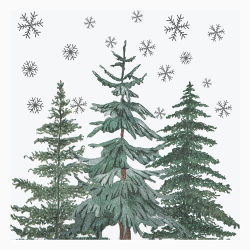 100 Pcs Christmas Tree Napkins 6.5 x 6.5 Inch Biodegradable 2-Ply Snowflake Pine Design