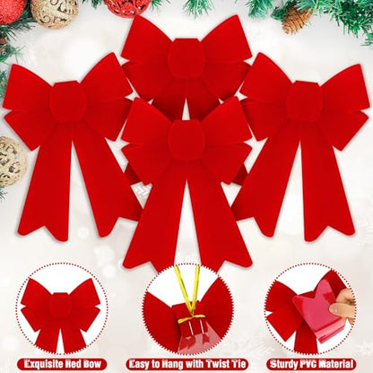 24PCS Red Velvet Christmas Bows Holiday Tree Decor Indoor Outdoor