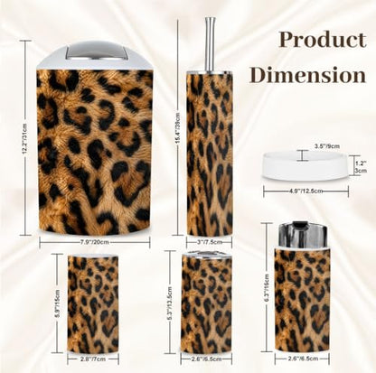 Bathroom Accessory Set 6PCS Leopard Cheetah Print Multi9 - Trash Can Soap Dispenser Toothbrush Holder