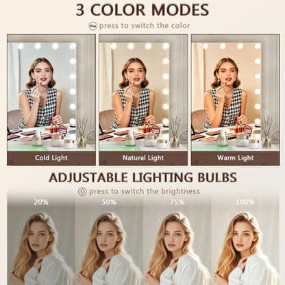 Large 37x30 Inch Hollywood Vanity Mirror with Lights - Dimmable HD Glass