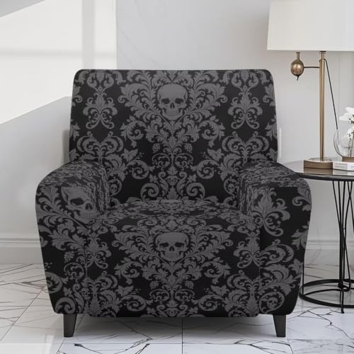 Gothic Skull Lazy Boy Recliner Cover 4-Piece Halloween Damask Variation