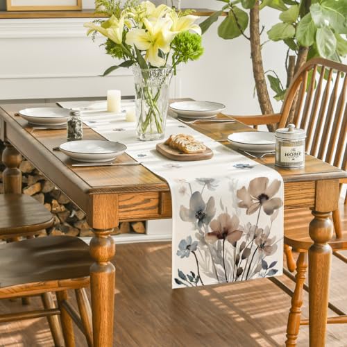 Artoid Mode Brown Poppy Floral Spring Table Runner 13 x 108 Inches Home Decor