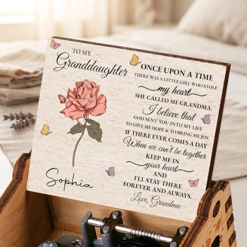Personalized Granddaughter Music Box with Floral Design - Heartfelt Gift from Grandma