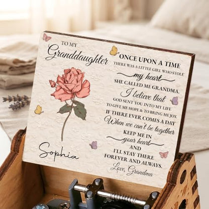 Personalized Granddaughter Music Box with Floral Design - Heartfelt Gift from Grandma