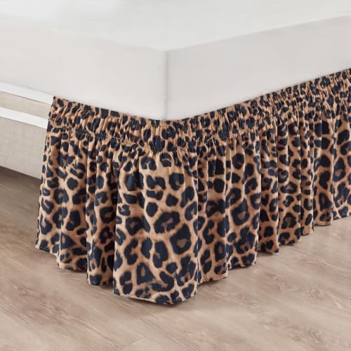 20 Inch Leopard Cheetah Print Bed Skirt with Ruffle & Elastic Fit - Variation 75x54