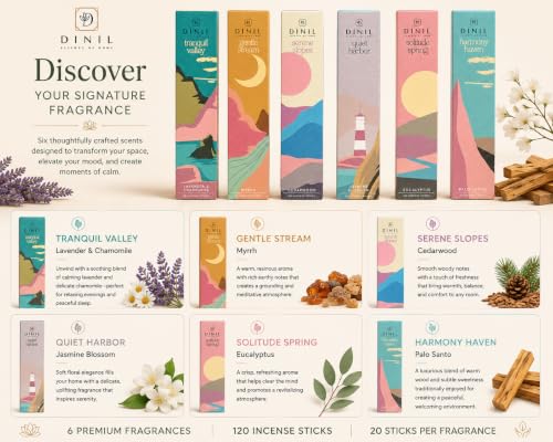 Dinil Nature's Nook Incense Gift Set with 6 Scents, 120 Hand-Rolled Sticks
