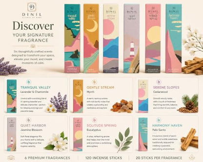 Dinil Nature's Nook Incense Gift Set with 6 Scents, 120 Hand-Rolled Sticks