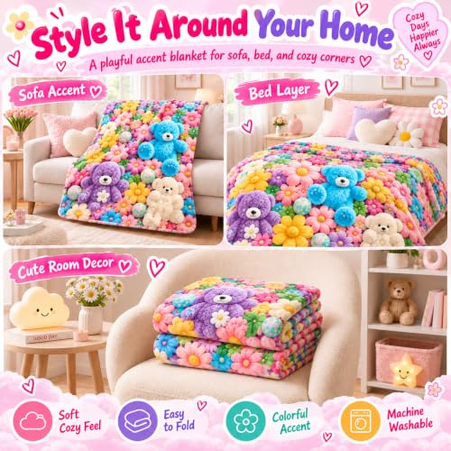 Teddy Pastel Floral Print Blanket - 40x60in Plush Throw with 3D Design
