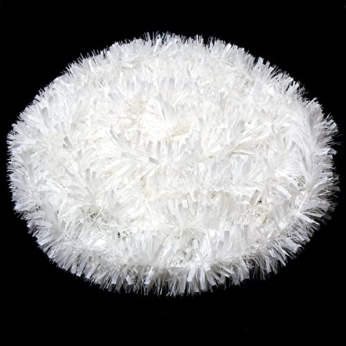 33ft White Christmas Tinsel Garland - Twisted Metallic Decor for Holiday & Home