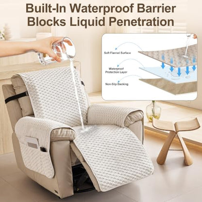 Cream Waterproof Recliner Chair Cover for Dogs - Non-Slip Armchair Protector