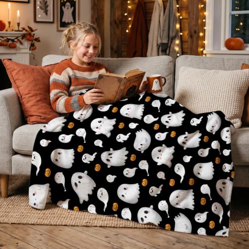 Halloween Throw Blanket A-Ghost 30x40in Ultra-Soft Flannel Cozy Decor