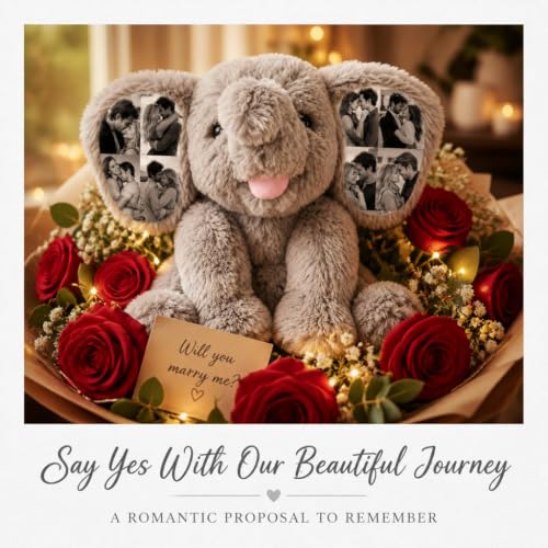 Personalized Photo Elephant Stuffed Animal with Hidden Ear Pictures - Style 95
