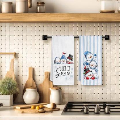 Let It Snow Winter Snowman Kitchen Towels Set of 2 - 16x24 Inches, Decorative Waffle Style, Absorbent, Holiday Gift