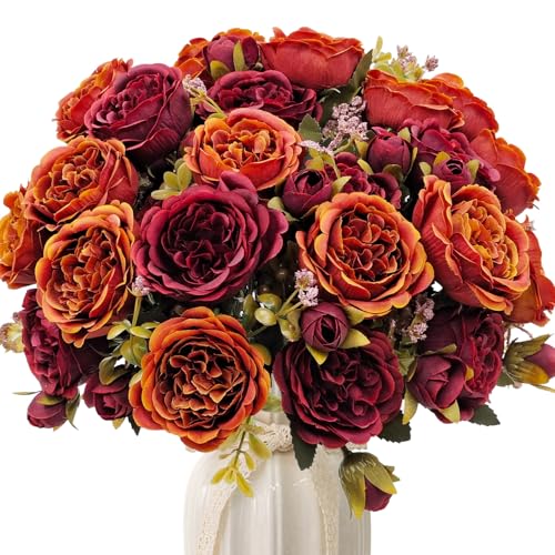 Fall Artificial Flower Bouquet Set - Faux Silk Peony & Autumn Florals - Fall Colors