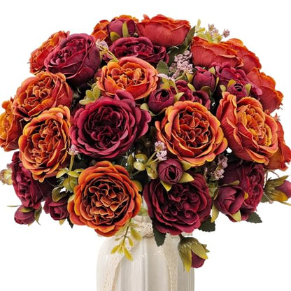 Fall Artificial Flower Bouquet Set - Faux Silk Peony & Autumn Florals - Fall Colors