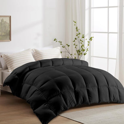 Queen Comforter Black - Down Alternative Duvet Insert, All-Season Bedding