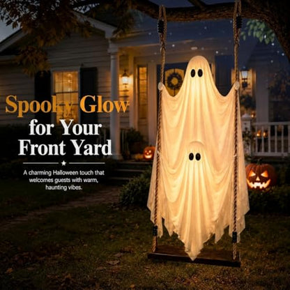 Outdoor Hanging Ghost Decorations, 5 FT Large Swinging Ghost Set for Halloween Yard