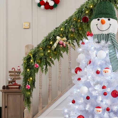 9FT Christmas Garland with Lights - 2 Pack Real Touch Cedar Wreath