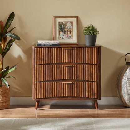 Oversized 31.5W Fluted Nightstand with 3 Drawers in Walnut