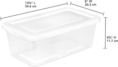 Sterilite 6 Quart Storage Boxes - 12-Pack Stackable Clear Plastic Bins with Snap-On Lids for Organizing