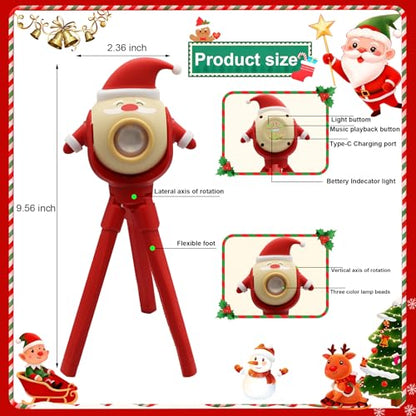 Kids Christmas Santa LED Flashlight with 8 Color Modes & Songs - Foldable Octopus Stand, Holiday Gift