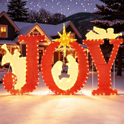 Large Outdoor Nativity Scene Christmas Decorations with Lighted Joy Sign - Weatherproof Yard Display