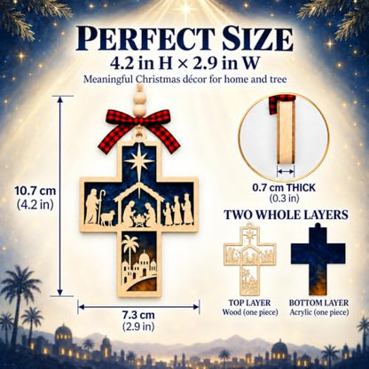 Christian Nativity Cross Ornament for Christmas Tree & Car Decor