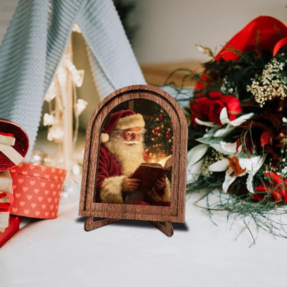 Cozy Santa Reading Wooden Frame Sign - Arched Christmas Wall & Tabletop Decor - Color15